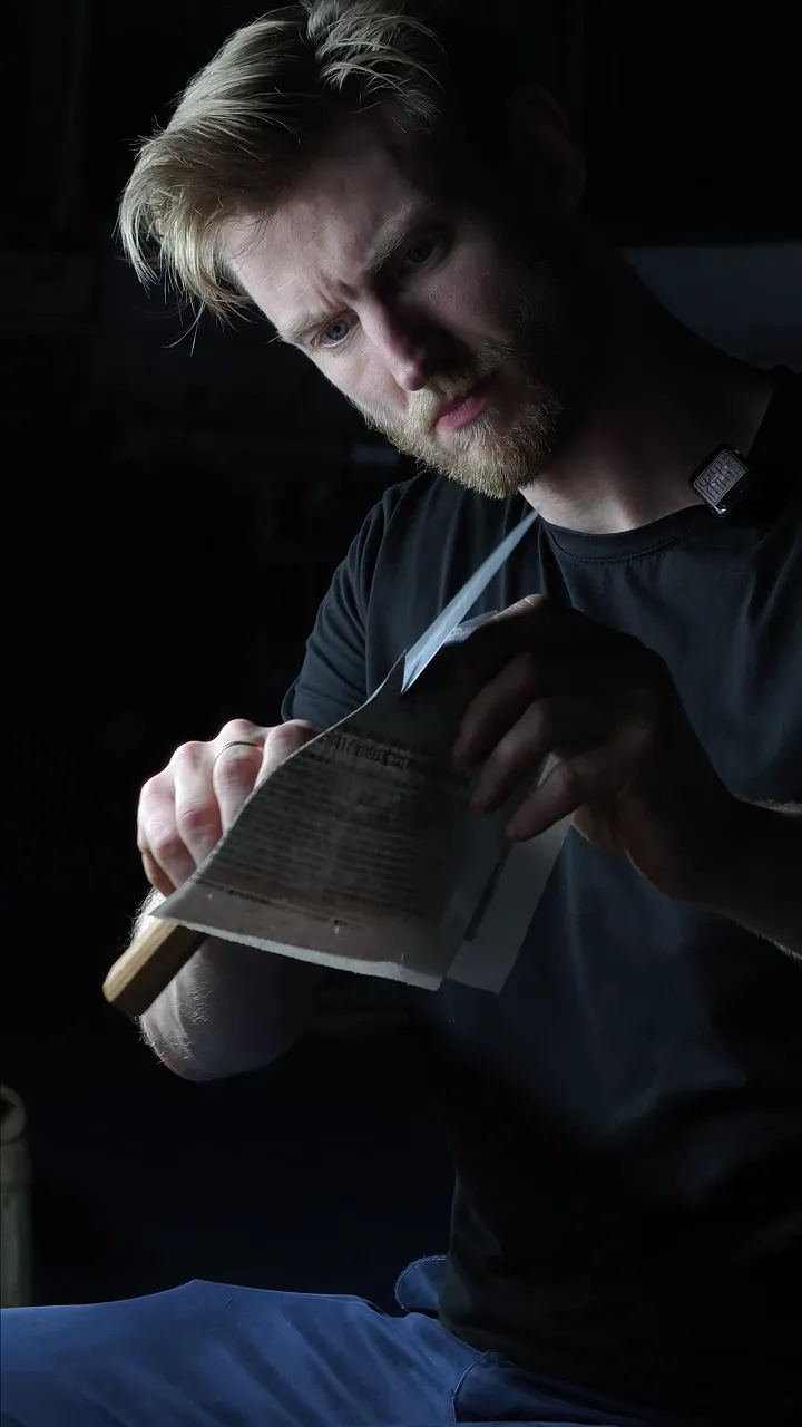 Jacob testing the edge on paper